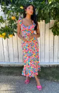 Alexis Midi Dress ~ Bright Begonias(XS)