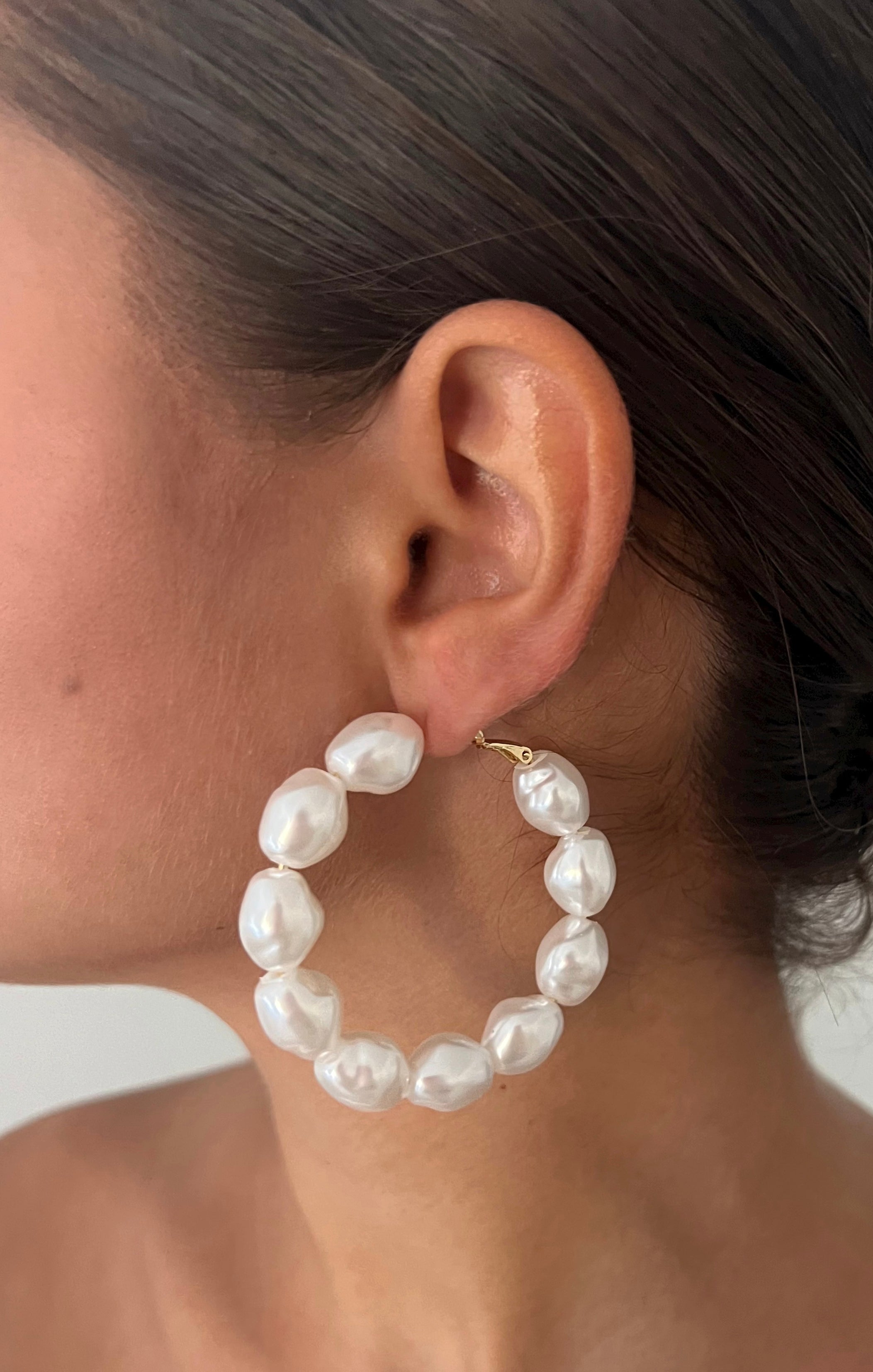 ALV Jewels XL Pearl Hoop Earrings ~ Ivory & Gold