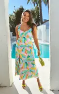 Mina Midi Dress ~ Tropicana Burst Luxe Satin(XS)