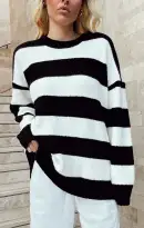 Hometown Tunic Sweater ~ Black White Stripe Knit(XS)