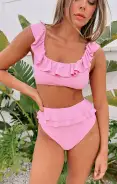 Island Double Ruffle Bottom ~ Pink Sands Rib Scrunch(XS)