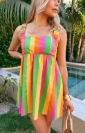Fling Mini Dress ~ Neon Stripe Poplin