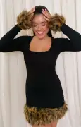 Francine Mini Dress ~ Black Knit with Faux Fur(XS)