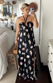 Milos Maxi Dress ~ Black Shell Luxe Satin(XS)
