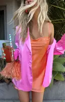 Sabine Mini Slip Dress ~ Cantaloupe Luxe Satin(XS)