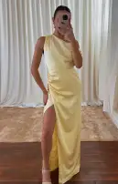 Jodie Dress ~ Pale Yellow Luxe Satin(XXS)