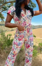 Jacksonville Short Sleeve Cropped Jumpsuit ~ Sage Dusty Meadows Denim(XS)