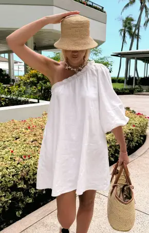 High Volume Mini Dress ~ White Linen(XS)
