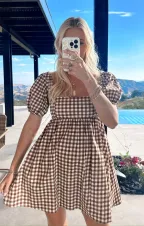 Smitten Babydoll Dress ~ Brown Gingham(XS)