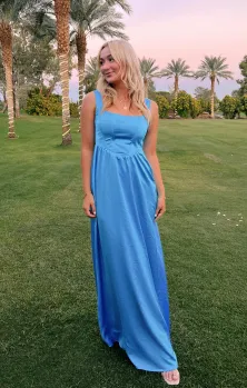 Nina Maxi Dress ~ Azure Blue Luxe Satin(XS)