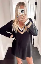 Hartford Sweater Dress ~ Black Varsity Stripe Knit(XS)