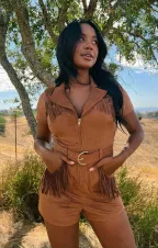 Outlaw Romper ~ Cognac Fringe Faux Suede(XS)