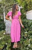 Mia Midi Dress ~ Pink Clip Floral(XS)