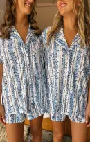 Sunday Morning PJ Set ~ Blue Bliss Stripe Knit(XS)
