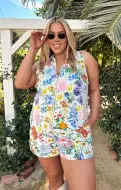 Reno Romper ~ Ivory Botanical Floral Denim(XS)