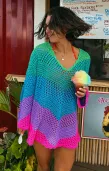 Paula V Neck Pullover ~ Chevron Stripe Crochet