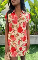 Dexter Button Sweater Dress ~ Tan Hillside Floral(XS)