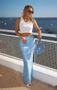 Maxi Slip Skirt ~ Baby Blue Luxe Satin
