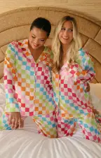 Classic PJ Set ~ Multi Checker Silky(XS)