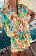 Marsala Shirt Dress ~ Palermo Spritz Linen(XS)