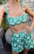 Waikiki Top ~ Tiki Palms Contour Scrunch(XS)