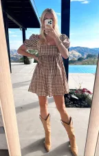 Smitten Babydoll Dress ~ Brown Gingham(XS)