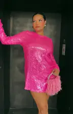 Maddison Mini Dress ~ Bright Pink Sequins(XS)