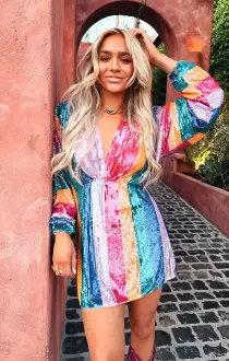 Kidman Mini Dress ~ Neon Stripe Sequins(XS)