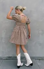 Smitten Babydoll Dress ~ Brown Gingham(XS)