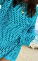 Paula Pullover ~ Turquoise Crochet(XS)