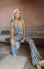 Jacksonville Jumpsuit ~ Sand N Sea Stripe Denim(XS)