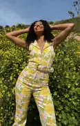 Jacksonville Cropped Jumpsuit ~ Fresh Floral Denim(XS)
