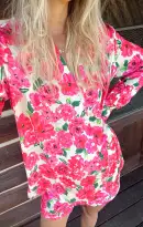 Early Riser PJ Set ~ Pink Floral Soiree Silky(XS)
