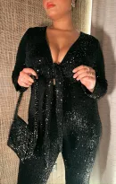 Martina Wrap Jumpsuit ~ Midnight Glitz Sequins(XS)