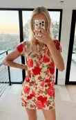 Dexter Button Sweater Dress ~ Tan Hillside Floral(XS)