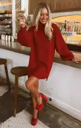 Chester Sweater Dress ~ Holly Red Knit