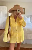 Button Up Coverup ~ Yellow Crochet(XS)
