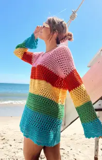 Paula Pullover ~ Bright Stripe Crochet(XS)