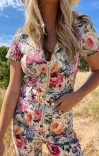 Jacksonville Short Sleeve Cropped Jumpsuit ~ Sage Dusty Meadows Denim(XS)