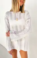 Packable Pullover ~ White Crochet(XS)