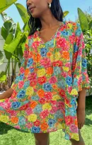 Viola Mini Dress ~ Bright Floral Soiree(XS)