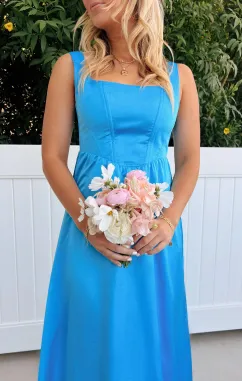 Nina Maxi Dress ~ Azure Blue Luxe Satin(XS)