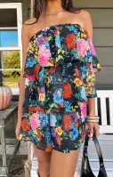 Triple Decker Romper ~ Midnight Botanical Floral(XS)