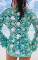 Vacay Mini Coverup ~ Blue Multi Floral Crochet(XXS)