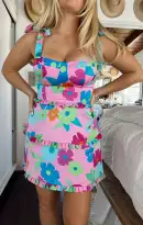 Lady Corset Mini Dress ~ Pink Piccadilly Floral(XS)