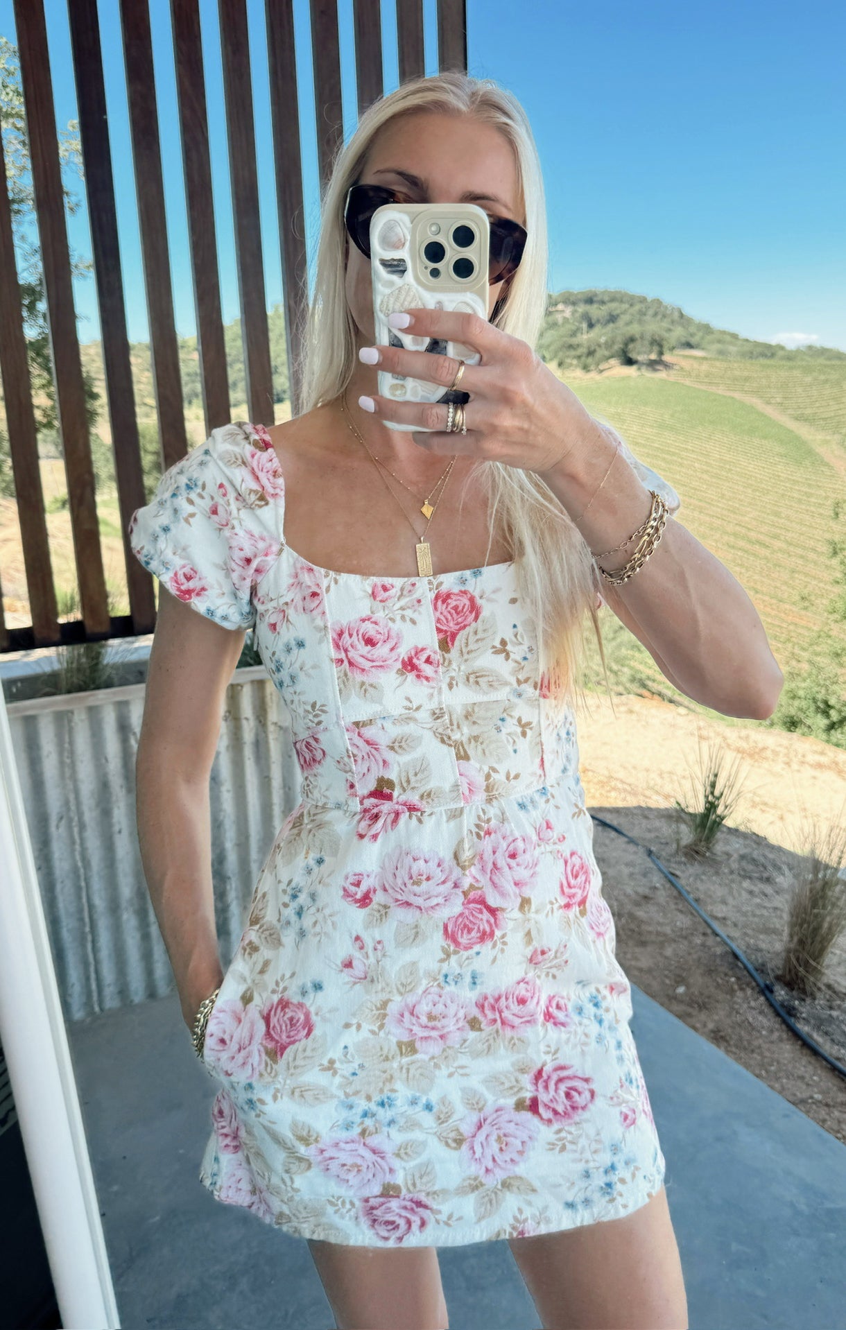 London Lace Up Dress ~ Lovely Roses Denim(XS)