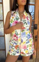Reno Romper ~ Ivory Botanical Floral Denim(XS)