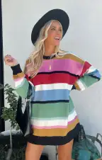 Ember Tunic Sweater ~ Multi Stripe Knit(XS)