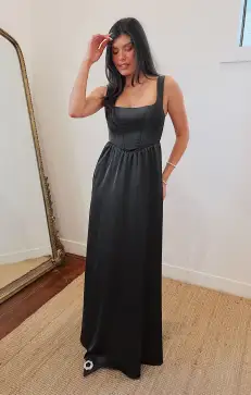 Nina Maxi Dress ~ Black Luxe Satin(XXS)