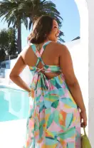 Mina Midi Dress ~ Tropicana Burst Luxe Satin(XS)